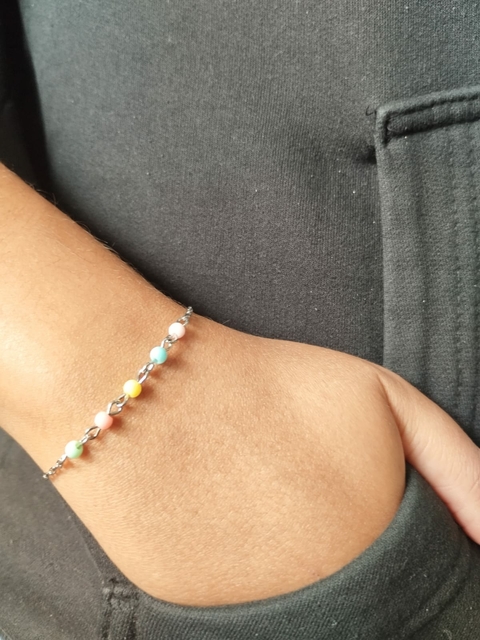 Pulseira 5 Miçangas Coloridas em Aço Inox