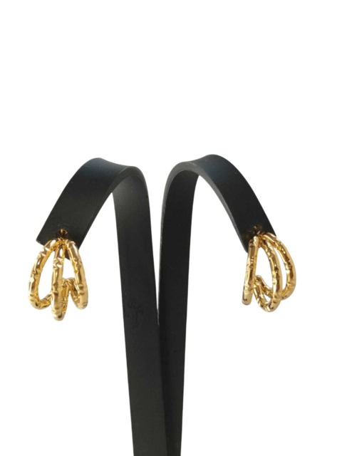 Argola P Tripla Grossa com Detalhe em Aço Dourado