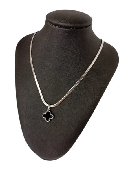 Chocker Fita Fina Trevo Preto Importado em Aço Inox - comprar online
