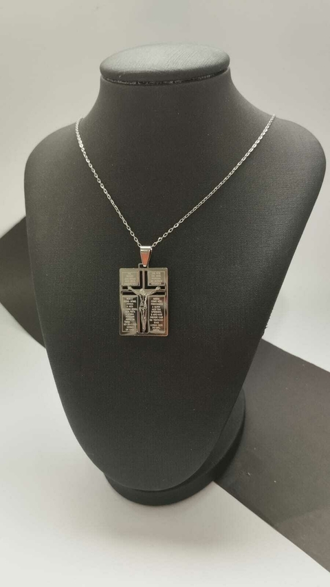 Colar Placa Pai Nosso em Aço Inox