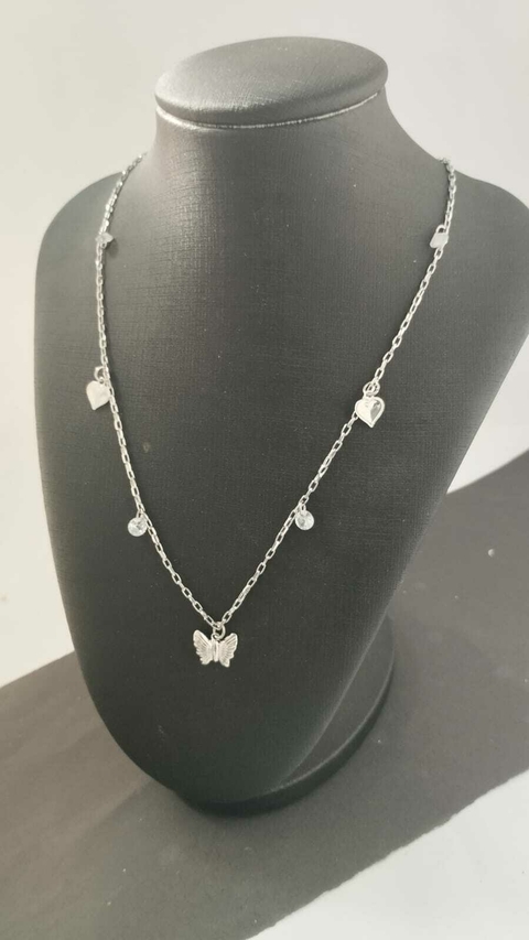 Chocker Borboleta Riscada G Coração com Detalhes e Pedra em Aço Inox