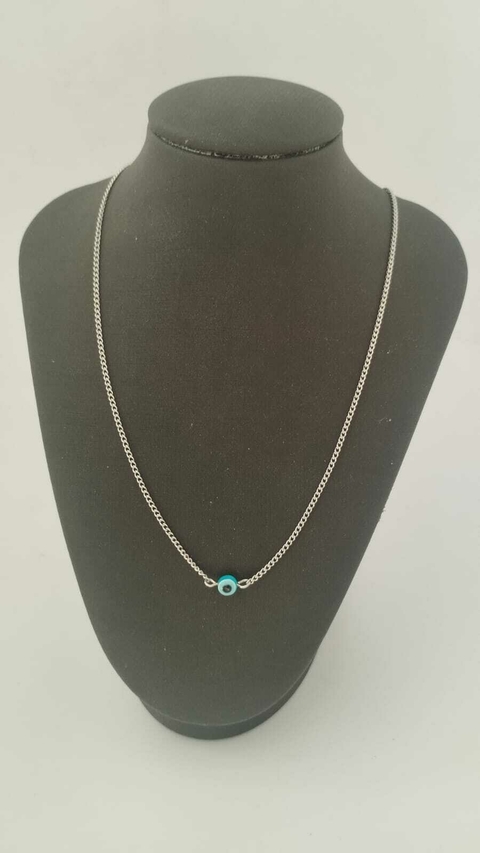 Chocker Olho Grego Azul Claro em Aço Inox