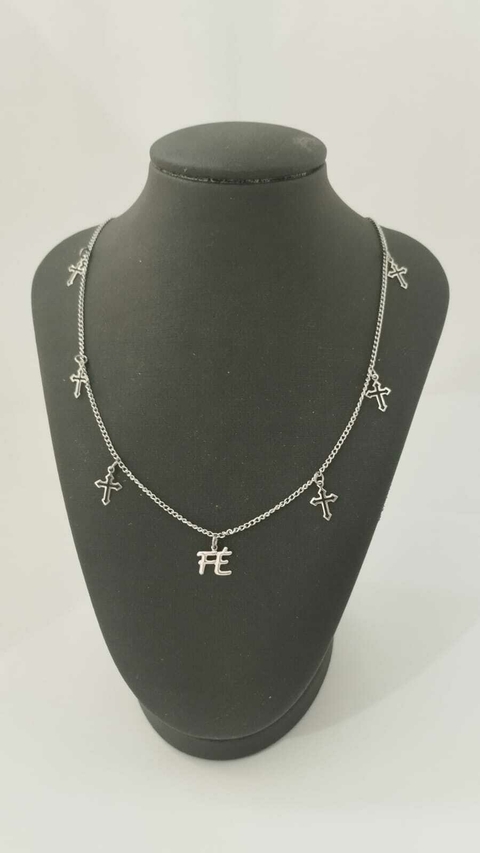 Chocker Fé e Cruz Vazada em Aço Inox