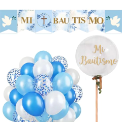 BANDERIN Y PACK DE 11 GLOBOS MI BAUTISMO - comprar online