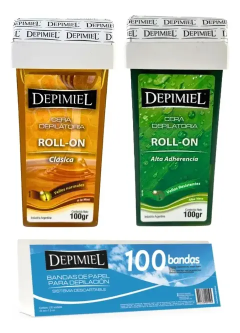 Kit Depilatorio Roll On Miel + Aloe + 100 Bandas Depimiel