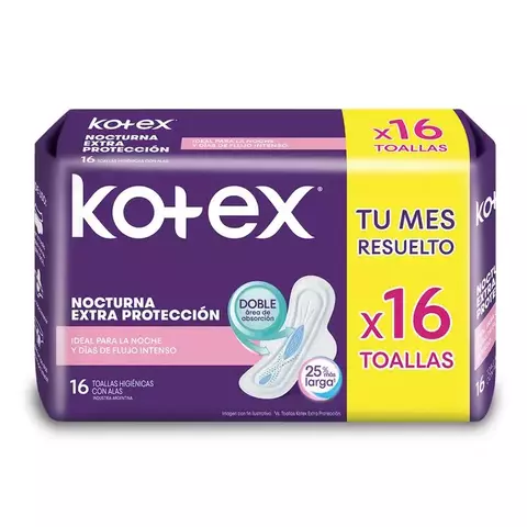 TOALLAS FEMENINAS KOTEX NOCTURNAS X 16 U
