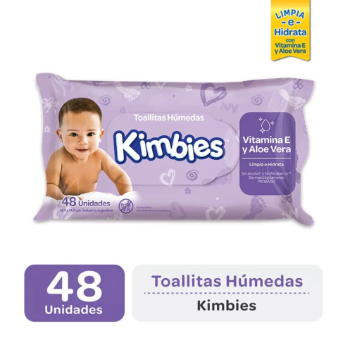 TOALLITAS HUMEDAS KIMBIES CON VIT E Y ALOE VERA X 48 U