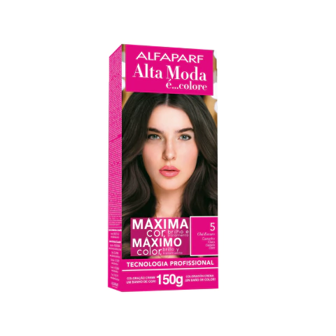 KIT COLORACION PERMAMENTE MAXIMO COLOR Y BRILLO ALTA MODA TONO 5 CASTAÑO CLARO