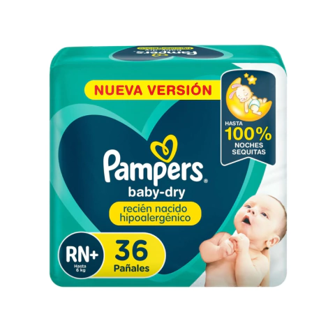 PAÑALES BABY DRY PAMPERS RECIEN NACIDO RN+ X 36 U