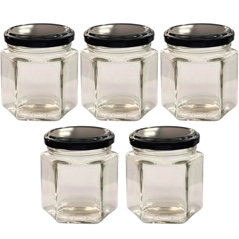 Porta Vela Vidrio C/ Tapa Metal Hexagonal x5