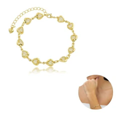 Pulseira Coração Zircônia Amarelo Topázio Banho Ouro 18k