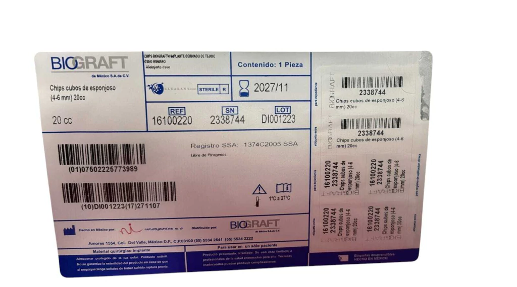 CHIPS DE HUESO 20 CC BIOGRAFT CUBOS DE 6MM