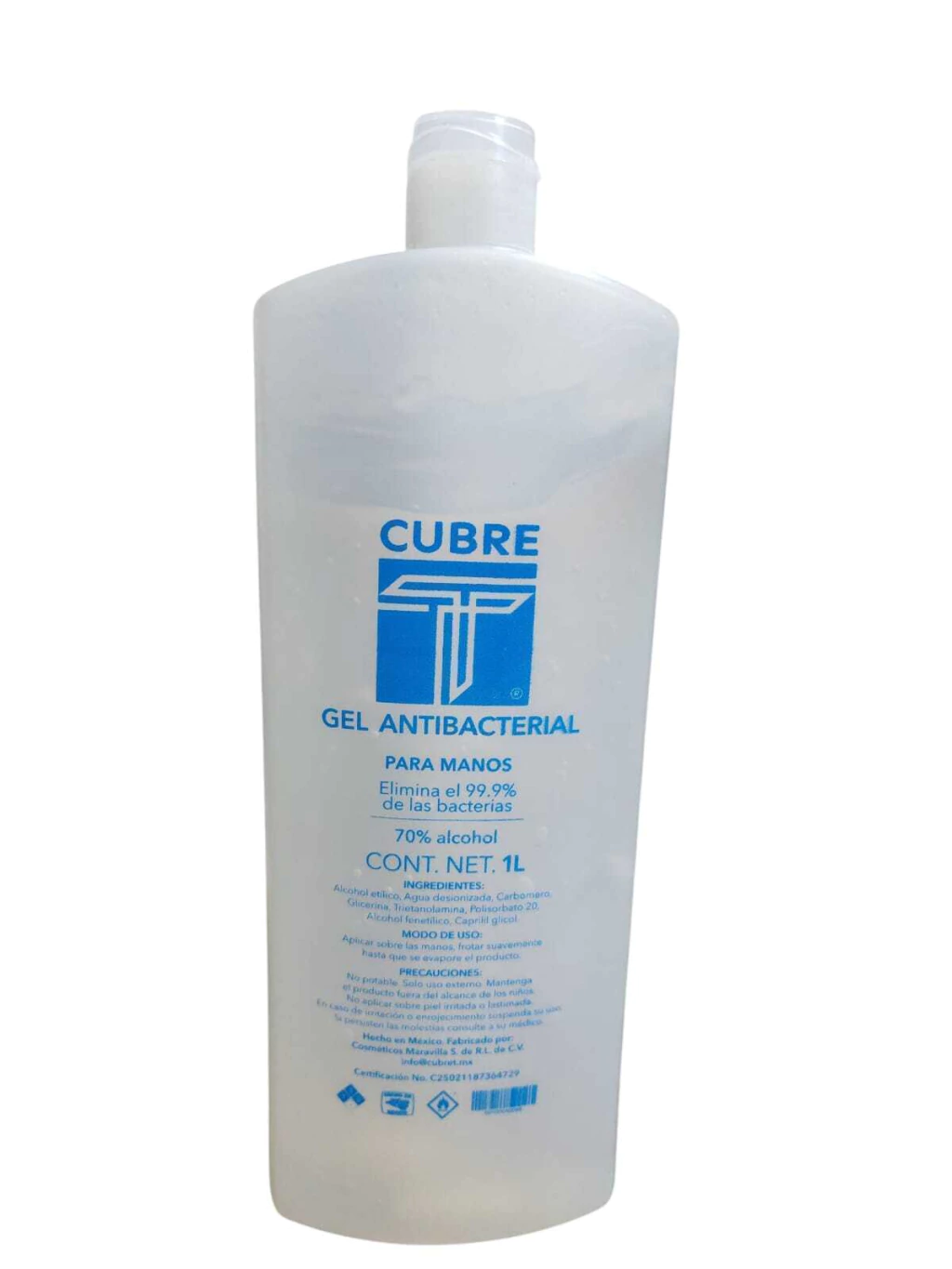 GEL ANTIBACTERIAL PARA MANOS CUBRE FRASCO DE 1 LITRO 1 PIEZA