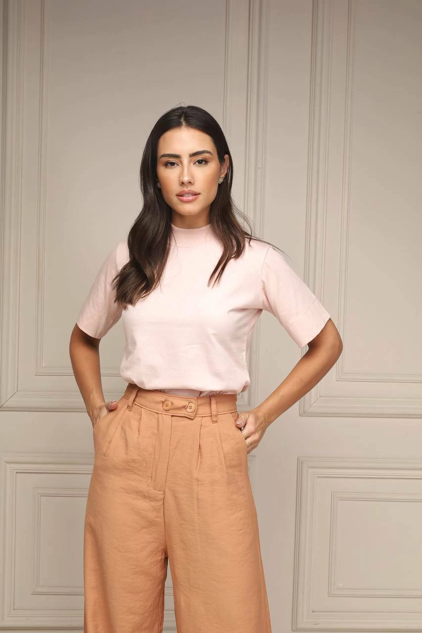 T-SHIRT SOFT PEACH GOLA ALTA