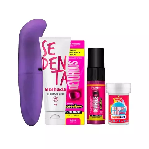 Kit com Vibrador ponto G Sedenta Molhada Gel Deslizante Neutro Devorous Bubbalove e Pepper Ball Plus