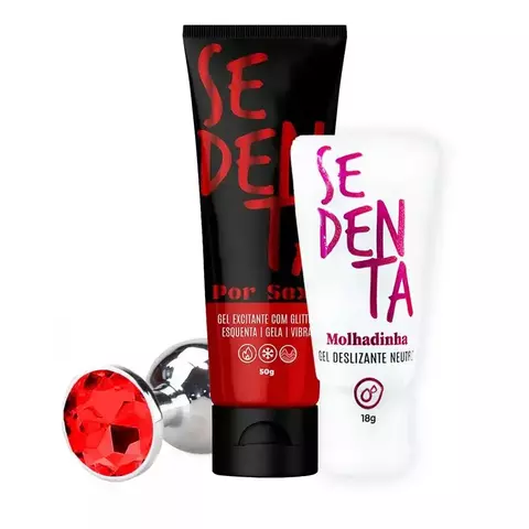 Kit Erótico com Sedenta Por Sexo, Sedenta Molhadinha e Plug em Metal Pequeno 7x2,8cm