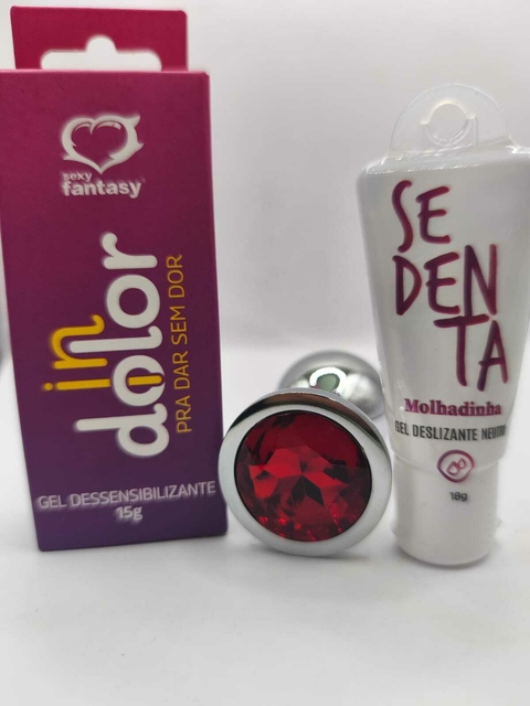 Kit com Plug Anal em Alumínio com Pedra + Indolor + Molhadinha.