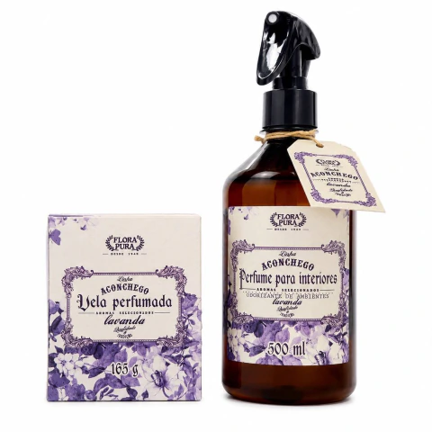 Kit Perfume para Interiores LAVANDA + Vela Perfumada Lavanda Flora Pura.