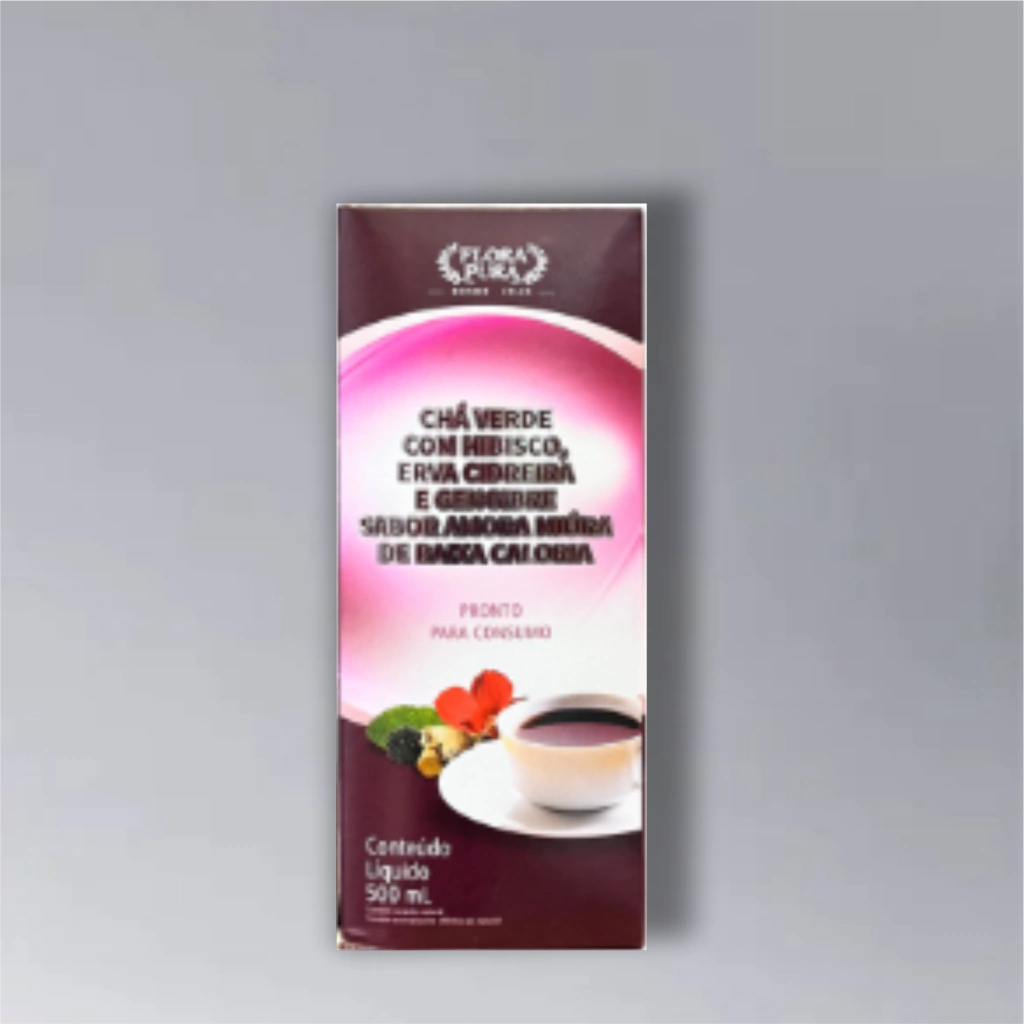 CHA VERDE C/ HIBISCO,ERVA CIDREIRA E GENGIBRE 500ML FLORA PURA