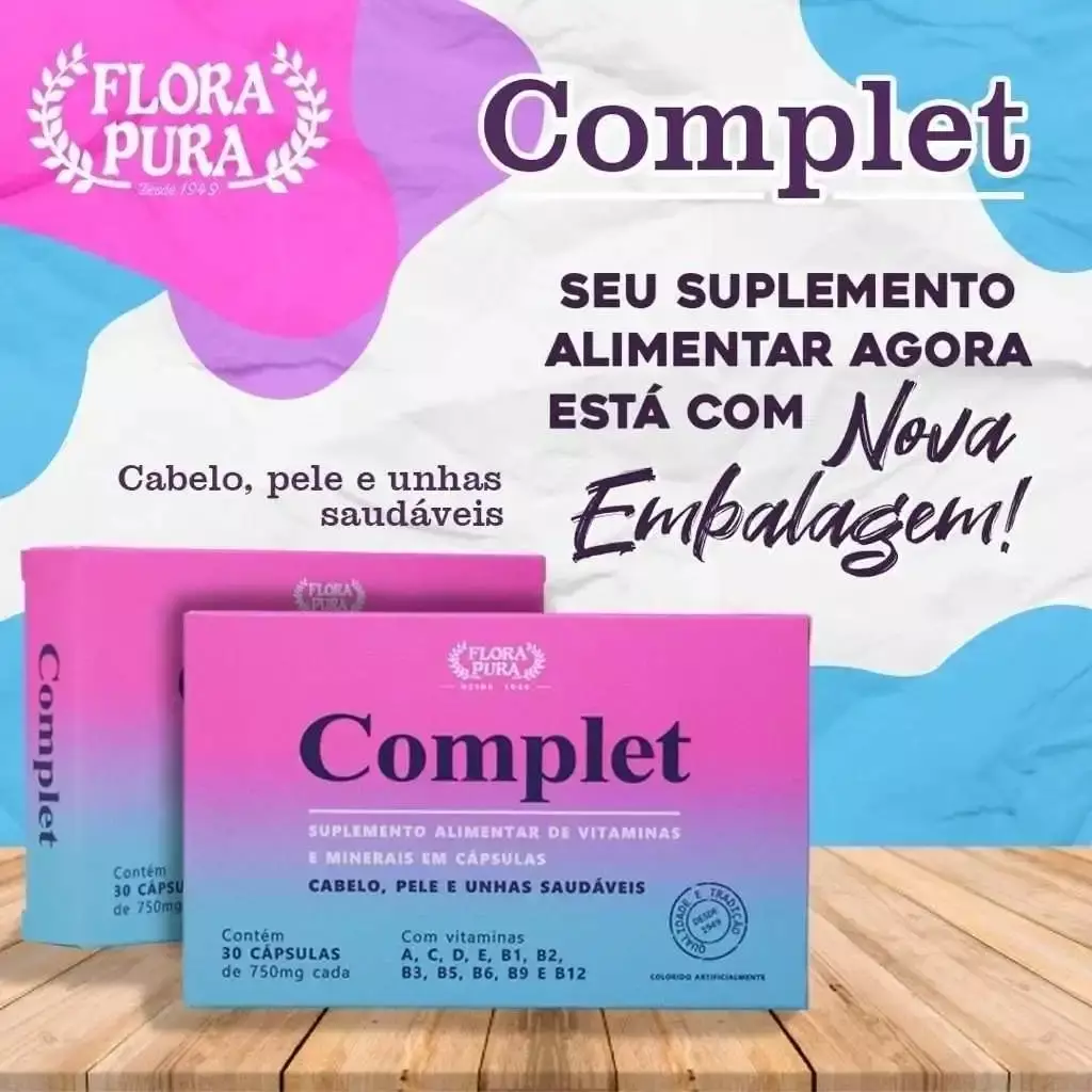COMPLET CABELOS E UNHAS 30 CAPS 750 MG FLORA PURA