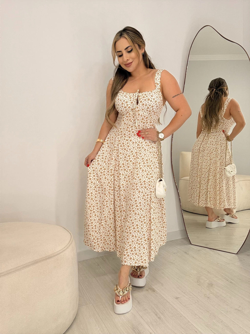 Vestido Cecília off/bege