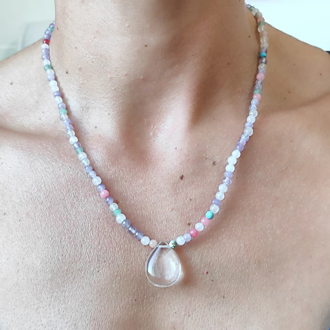 Collar cuentas cuarzo rosa, amatistas y ágatas de 4mm - comprar online