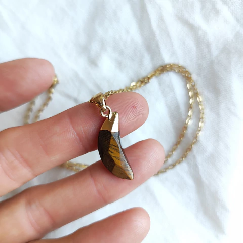 Collar Luna Ojo de Tigre Sonrisa Dorado
