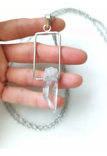 Collar Punta Cuarzo Cristal Caden Plateada 1m Coraocristales - comprar online