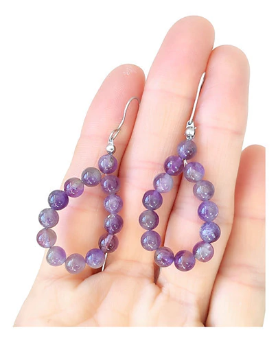 Aros Amatista Esferas 6mm Gotas Coraocristales