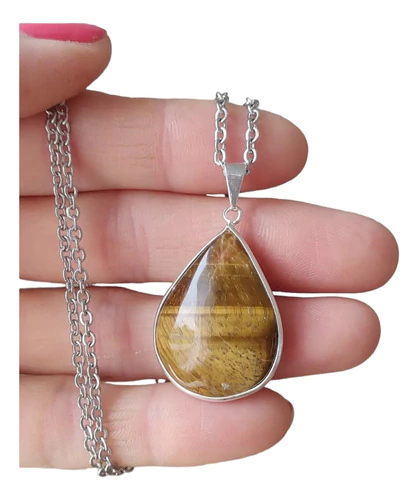 Collar Gota Ojo De Tigre Piedra Natutal Pulida