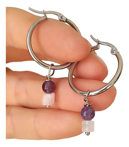Aros Cuarzo Rosa Amatista Cubo Circulo Coraocristales