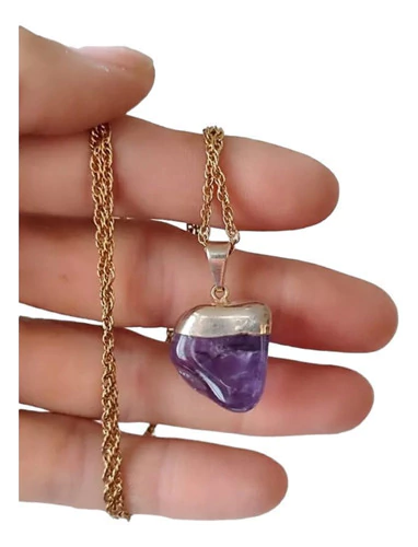 Collar Amatista Y Acero Baño Dorado