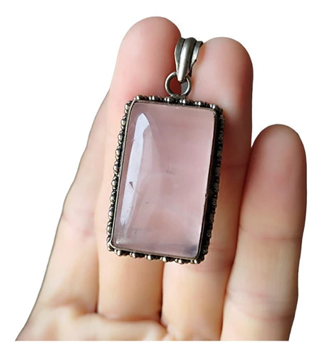 Dije Cuarzo Rosa Natural Rectangulo Coraocristales