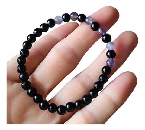 Pulsera Amatista Y Obsidiana Negra Cuentas Coraocristales - comprar online