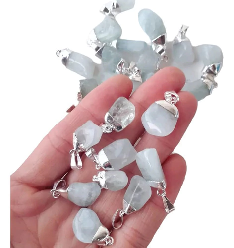 Dije De Aguamarina Natural Pulida Baño Plata Coraocristales