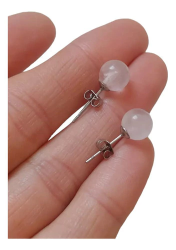 Aros Esferas Cuarzo Rosa 6mm Piedra