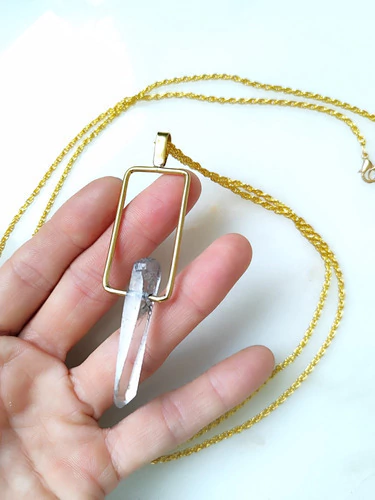 Collar Punta Cuarzo Cristal Cadena Dorada 1m - comprar online