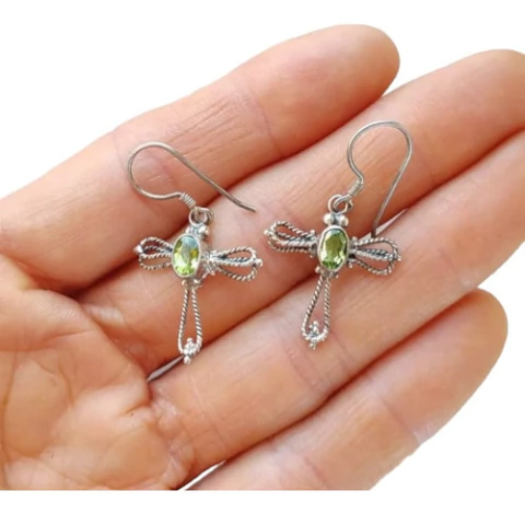 Aros Cristal Piedra Natural Peridoto Coraocristales