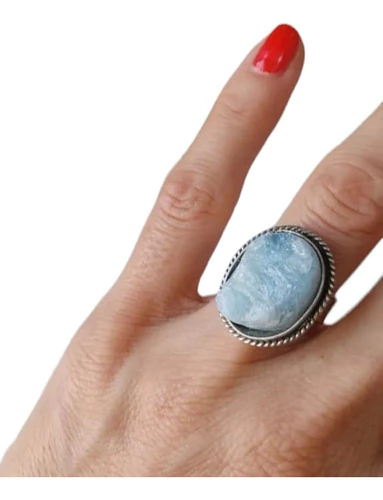 Anillo Regulable De Aguamarina Natural Coraocristales