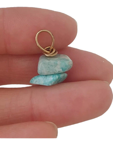 Dije Amazonita Natural Y Acero Baño Dorado Coraocristales