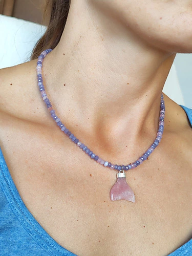 Collar Cola Sirena Cuarzo Rosa Y Agatas Cuentas - comprar online