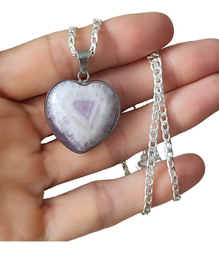 Collar Dije Corazón Amatista Piedra Natural Coraocristales