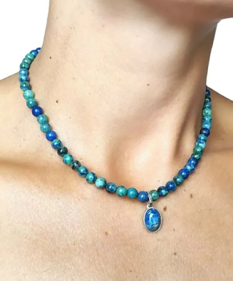 Colla cuentas azurita con malaquita y dije crisocola - comprar online