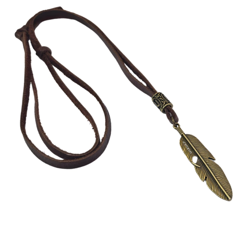 Colar Couro Pena OV (B) | B-35