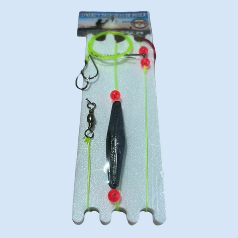  línea M&M diseñada específicamente para la pesca de bogas. Con su diseño reforzado y plomo pasante de 20g, estos anzuelos están equipados con rotores metálicos y doble anzuelo para asegurar una captura firme y segura.