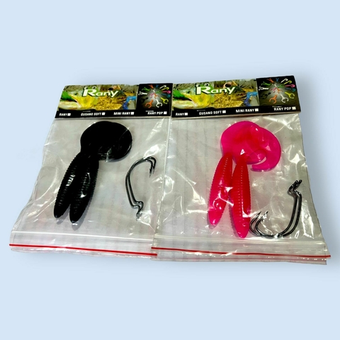 Ranys gusano sosft - gusano de goma - pack 2 gusanos + 2 anzuelos offset - varios colores