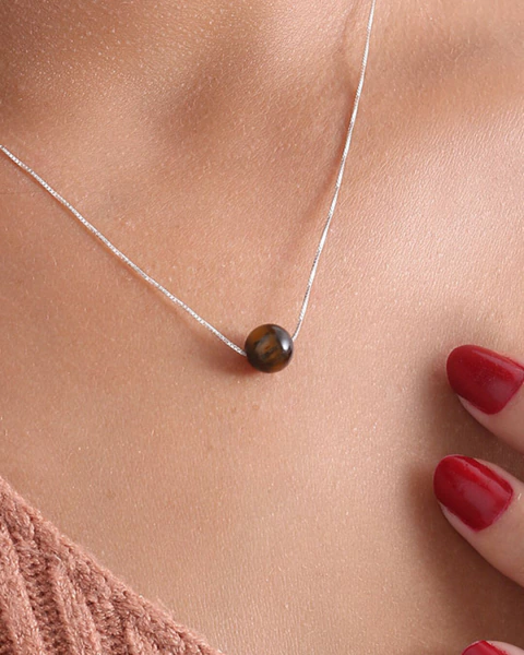 CORDÃO DE PRATA PEDRA NATURAL OLHO DE TIGRE - comprar online