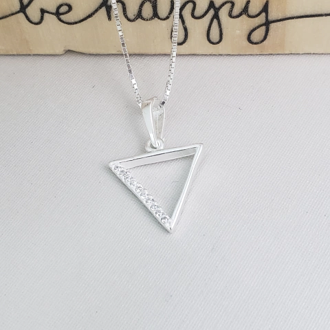 PINGENTE DE PRATA TRIÂNGULO INVERTIDO COM ZIRCÔNIA 1,3CM