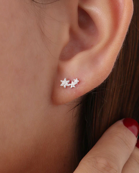 BRINCO DE PRATA ESTRELAS COM ZIRCÔNIAS 9MM - comprar online