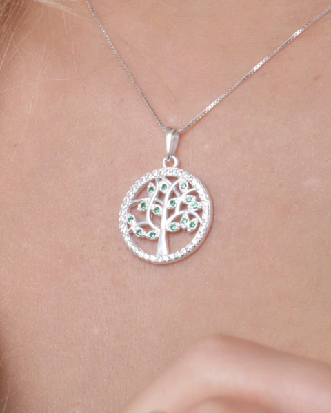 PINGENTE DE PRATA ARVORE DA VIDA VAZADA COM ZIRCONIAS 2,1CM - comprar online
